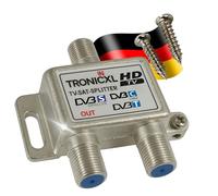 TronicXL Distribuidor de antena de 2 vías, divisor suave, hembra F, por ejemplo, para DVBT DVBC SAT, divisor unicable TV por cable, Unitymedia, Vodafone Sky Primacom, televisión por cable, Digital HD