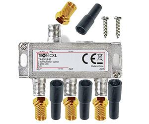 TronicXL Distribuidor de antena de 3 vías para TV conector F adaptador con protección contra la intemperie paso de CC compatible con DVB-T2 DVB-C Unitymedia Vodafone cable distribuidor SAT Splitter