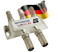 TronicXL - Distribuidor de antena de alta calidad, 4 vías, adaptador compatible para televisión por cable, DVBC, DVB-T2, DVB-C, DVB-S2