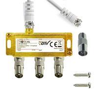TronicXL Distribuidor de antena IEC de 3 vías, cable de TV, adaptador de cable coaxial, por ejemplo, compatible con Unitymedia Vodafone Netcom PYUR komro RFT EWE TEL Unicable DVBT DVBC CATV