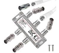 TronicXL Distribuidor de antena IEC de 4 vías, para cable de TV, cable Sat BK, divisor de televisión por cable, compatible con 4 enchufes HD, por ejemplo, para Unitymedia Vodafone Netcologne Netaachen