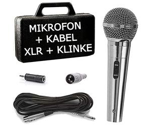 TronicXL Premium Micrófono dinámico - Plata - Voz y escenario + 5 m cable XRL I 6,35 mm I 3,5 mm Jack Mic Set Micro Vocal Micro Dinámico