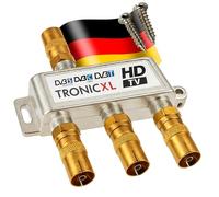 TronicXL Premium repartidor Distribuidor 3 salidas Divisor de cable de antena coaxial HD 3D 4K suave para DVBT DVBT2 DVBC SAT Unicable televisión Vodafone Sky Cable HDTV Conector F CATV Digital