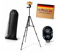 TronicXL Trípode para teléfono móvil con mando a distancia y funda, trípode para smartphone móvil con disparador automático, nivel de burbuja adecuado para Apple iPhone, altura ajustable para fotos