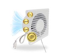 TronicXL Ventilador de baño de 230 V con interruptor y enchufe IPX4, 100 mm, con enchufe de red para inodoro, sótano, cocina, empotrable, ventilador de extractor