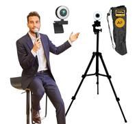 TronicXL Webcam con enfoque automático con lámpara de anillo + trípode de 60 cm Full HD 1920 x 1080p I 2 micrófonos estéreo cancelación de ruido fondo I para ordenador PC portátil para Xbox