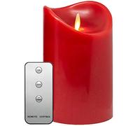 Tronje Ø9x15cm Vela LED con Temporizador y Mando Distancia - Vela de Cera Pilar Rojas llama móvil - Funciona Pilas - Tiempo de Combustión 1000h