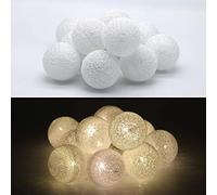 TRONJE LED Guirnalda Luminosa 10 Bolas de Algodón Ø6cm - 1,9 m Luces de Hadas Blanco Cálido - Luz de Noche 4h Temporizador - Funciona con Pilas
