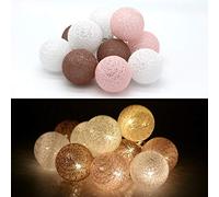 TRONJE LED Guirnalda Luminosa 10 Bolas de Algodón Ø6cm - 1,9 m Luces de Hadas Marrón-Rosa - Luz de Noche 4h Temporizador - Funciona con Pilas