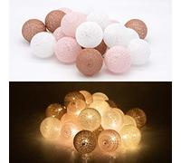 TRONJE LED Guirnalda Luminosa 20 Bolas de Algodón Ø6cm - 3,8 m Luces de Hadas Marrón-Rosa - Luz de Noche 4h Temporizador - Funciona con Pilas