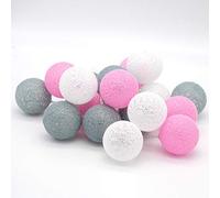 TRONJE LED Guirnalda Luminosa 20 Bolas de Algodón Ø6cm - 3,8 m Luces de Hadas Pink-Gris - Luz de Noche 4h Temporizador - Funciona con Pilas