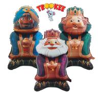 trookee - Decoracion Navidad - Globos Reyes Magos Metalizados de 110 cm - Pack 3 Globos: Melchor, Gaspar y Baltasar - Adornos Navidad - Globos de Poliamida Navideños - Christmas Gifts