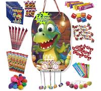 TROOKEE - Piñata Cumpleaños Infantil de Cocodrilo con Chuches - Piñata Dinosaurio - Rellena de Chuches y Globos Para Niños y Niñas, 46x30cm - Decoracion Cumpleaños, Comuniones, Fiestas, Kojak, Palotes