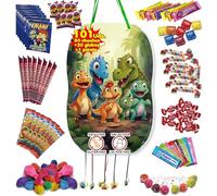TROOKEE - Piñata Grande Cumpleaños Infantil de Dinosaurios con 80 Chuches y 20 Globos de 46x30cm - Ideal Para Fiestas, Cumpleaños, Bautizos y Comuniones Para Niños y Niñas - Sin Glúten, Sin Lactosa