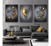 TROONZ Pintura Abstracta de la Lona de la Escultura de la Figura del Metal, Carteles románticos Modernos de la Pared, Love Heart 3D Effect Wall Art con Marco de Madera-A+B+C||60 * 80cm