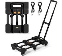 Troozy Sackkarre Klappbar mit Bremsen, Transportwagen 226KG, Sackkarren Klappbare mit 4 Universal-Räder, Plattformwagen Ausziehbar, Transportkarre mit Verstellbarer Deichsel, 2 Seil, Schwarz Neu