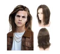 Tropa Pelucas de cabello humano liso 13 "de largo for hombres | Tupé de hombre de cabello humano de PU de piel completa(4)