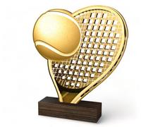 Trophy Monster Trofeo de tenis clásico Sierra de madera dorada envejecida, hecho de madera contrachapada de abedul impresa sostenible de 8 mm de grosor, tamaño (175 mm)