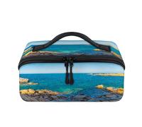 Tropic Beach Sea Travel - Bolsa de maquillaje portátil impermeable abierta plana para artículos de tocador, cosméticos, organizador de viaje para mujeres y hombres
