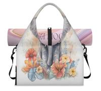 Tropic - Bolsa deportiva con diseño de elefante y flores con compartimento para zapatos, bolsa de fin de semana, bolsa de equipaje para gimnasio, yoga, viajes, color, L, Bolsa de viaje