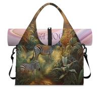 Tropic Forest Zebra - Bolsa deportiva de lona para mujeres y hombres, bolsa de fin de semana con compartimento para zapatos, bolsa de hombro para yoga, gimnasio, viajes, color, L, Organizador de