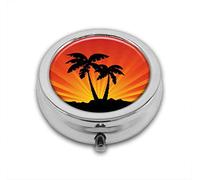 Tropical Art Sunrays Palm Trees on Island Custom Round SilverBox Pocket 2.1" - 3 Compartimentos Box/Pastillero Bolsillo