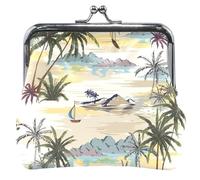 Tropical Beach - cartera de piel beige para mujeres y niñas, con hebilla de beso, cambio de tarjeta, cartera para monedas, Tropical Beach Beige, UNITALLA, Classic, Tropical Beach Beige, UNITALLA