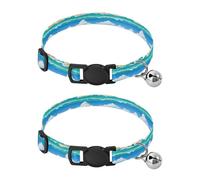 Tropical Beach - Collar azul océano para gatito, paquete de 2 collares decorativos para mascotas con campana