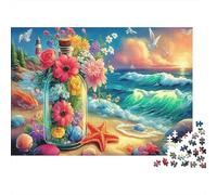 Tropical Beach House 1000Pc Jigsaw Puzzles for Adults & Kids Flowers Jar & Starfish Fun Family Activity | Home Decoration 52x38cm/1000pcs