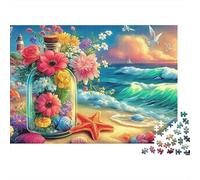 Tropical Beach House 1000pcs Thick Cardboard Classic Flor Estrella Decoración Jigsaw Puzzle Difficult Mind Relaxation Home Decor Best Gift for Birthday Puzzle Fans 52x38cm/1000pcs