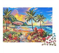 Tropical Beach Jigsaw Puzzle 1000 Piezas Material Reciclable Palm Coast Adult Jigsaws Family Tiempo de Juego Props Interesante Juego Familiar para el Hogar 70x50cm/1000pcs