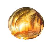 Tropical Beach Palm Tree Sunset 1 gorro de baño reutilizable impreso, cubierta de pelo de doble capa para cabello largo y grueso, casco de 10.6 pulgadas