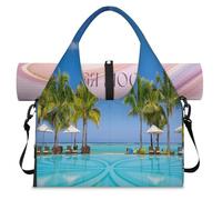 Tropical Beach Resort - Bolsa de lona deportiva con compartimento para zapatos, fin de semana, bolsa de equipaje para gimnasio, yoga, viajes, color, L, Bolsa de viaje