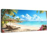Tropical Beach Scene Canvas Wall Art Hawaiian Seascape Picture Posters Prints for Living Room Bedroom Bathroom Decor(80x160cm/Inner frame)