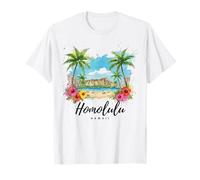 Tropical Beach Travel Honolulu Hawaii Palmeras Flores Camiseta