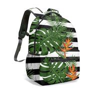 Tropical Bird of Paradise - Mochila escolar con diseño de rayas blancas y negras, 40 cm, diseño de hojas exóticas, mochila de viaje decorativa vibrante, 02., L, Casual