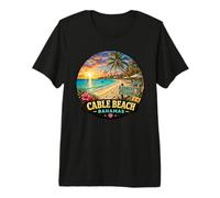 Tropical Cable Beach Bahamas Vacaciones Puesta de Sol Camiseta Premium