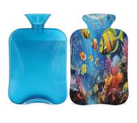 Tropical Fish - Botella de agua caliente con tapa, diseño de peces de coral oceánico, bolsa de agua caliente de 2 litros para aliviar el dolor, cuello y hombros, manos, pies, compresa caliente y fría
