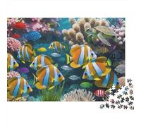 Tropical Fish Tank Puzzle 1000 Pieza Material Reciclable Arrecife de Coral Puzzles para Ancianos Alivia la Demencia Senil Fun Activity Excelente Idea de Regalo 38x26cm/1000pcs