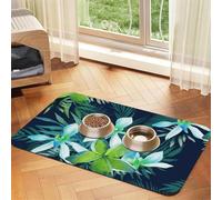 Tropical Flower Printed,Waterproof Pet Feeding Mat,PU Leather Placemats for Cat Dog Water Bowl,Food Mats,40x60cm