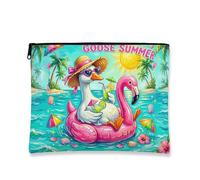 Tropical Fun - Bolsa de maquillaje con estampado de ganso de verano, bolsa de viaje para mujeres, organizador portátil de lona con cremallera, bolsa de aseo para vacaciones en la playa, Azul, 7x9 Inch