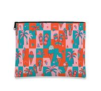 Tropical Fun - Bolsa de maquillaje con patrón de helado y palmera para mujer, organizador portátil de lona con cremallera, bolsa de aseo de viaje de verano, melocotón, 7x9 Inch, Helado