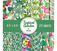 Tropical Garden Scrapbook Paper Pad - 8.5 x 8.5 in - 24 Double-Sided Patterned Sheets - Decorative Craft Paper for Card Making, Journaling, Planners, Origami, Decoupage, and Scrapbooking