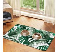 Tropical Green Palm Leaves Jungle Leaf,Waterproof Pet Feeding Mat,PU Leather Placemats for Cat Dog Water Bowl,Food Mats,40x60cm