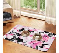 Tropical Hibiscus Flowers with Black Leaves,Waterproof Pet Feeding Mat,PU Leather Placemats for Cat Dog Water Bowl,Food Mats,30x45cm