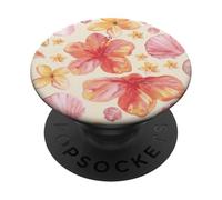 Tropical Hibiscus Seashells Summer Floral Pattern PopSockets PopGrip Adhesivo
