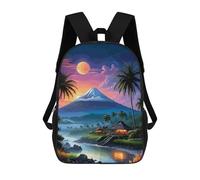Tropical Island Landscape with Mountain And Moon Mochilas Para Niños Mochila Escolar Mochila Escolar Impresa En 3D Para Niños Estudiantes De Primaria Y Secundaria 17inch