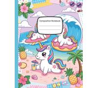 Tropical Kawaii Unicorn Notebook for Girls: Cute Pastel Collage Style Journal with Surfing & Beach Unicorns, Fun Summer Themed Kids Notebook for Writing, Drawing, or School - 8.5x11 in 120 Pages
