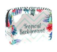 Tropical Leves Flowers on Blue Chevron - Neceser de viaje para mujer, bolsa de aseo grande de PVC para maquillaje, práctica bolsa organizadora con cremallera, multicolor, 18.5x7.5x13cm/7.3x3x5.1in,