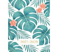 Tropical Monthly Planner 2027-2028: Floral Calendar for Women ~ Palm & Monstera Leaves with Coral Flowers, 24-Month Agenda, Large 8 × 10